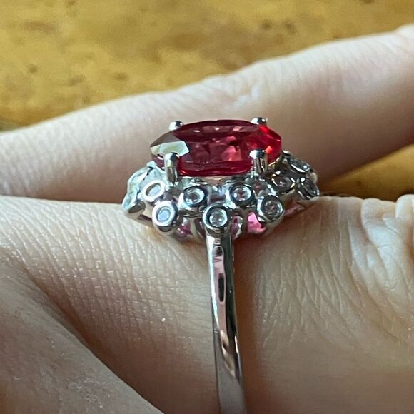 Lab Created Red Sapphire Sterling Silver Cocktail Ring Size 6 - Picture 3 of 9